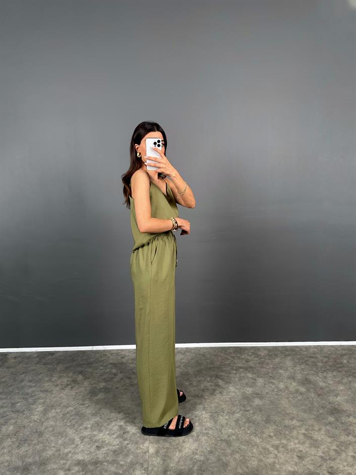 Lily Haki Tensel Askılı Bluz Pantolon İkili Takım