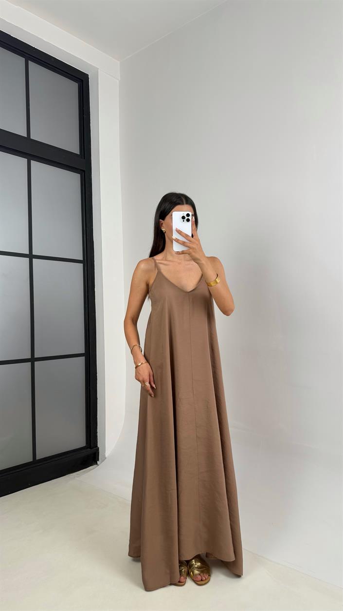 Vizon  Ayarlanabilir Askılı Astarlı Tencel Elbise Gaus00690