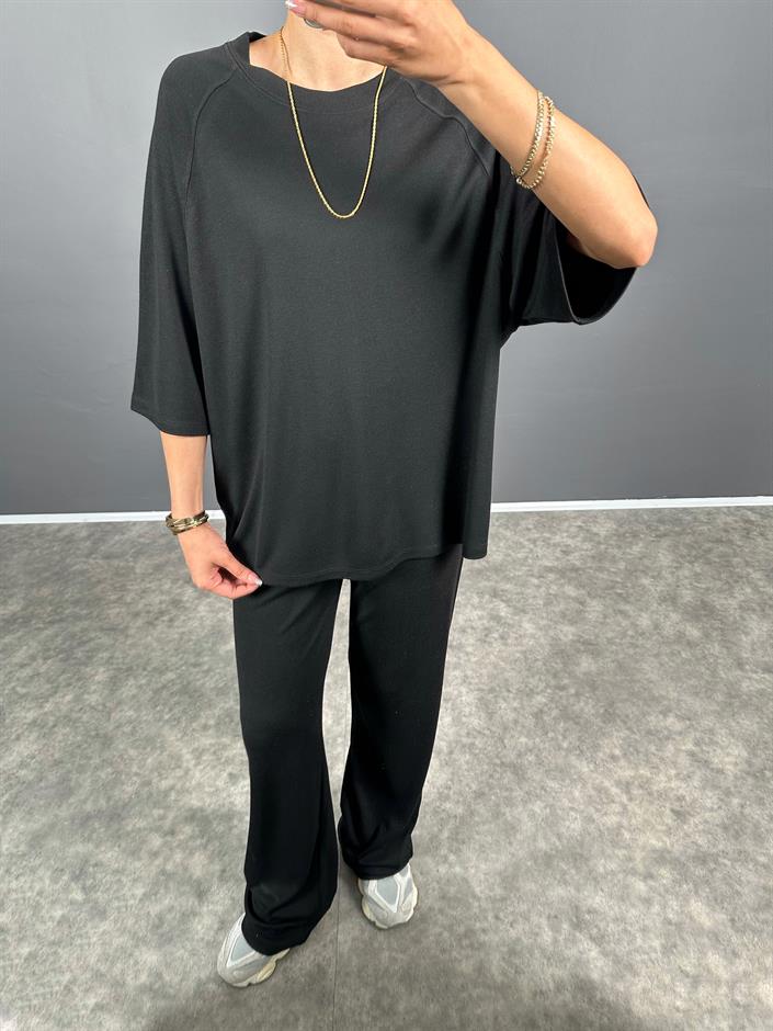 Siyah Premium Oversize Tshirt Pantolon İkili Takım