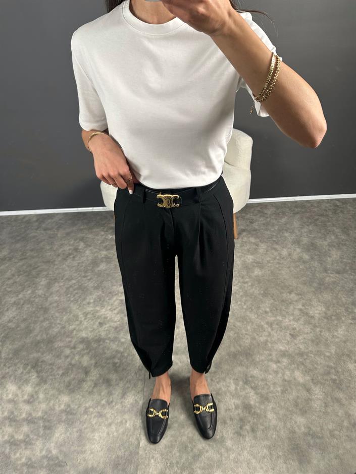 Siyah Paçası Düğmeli Zr Model Pantolon 