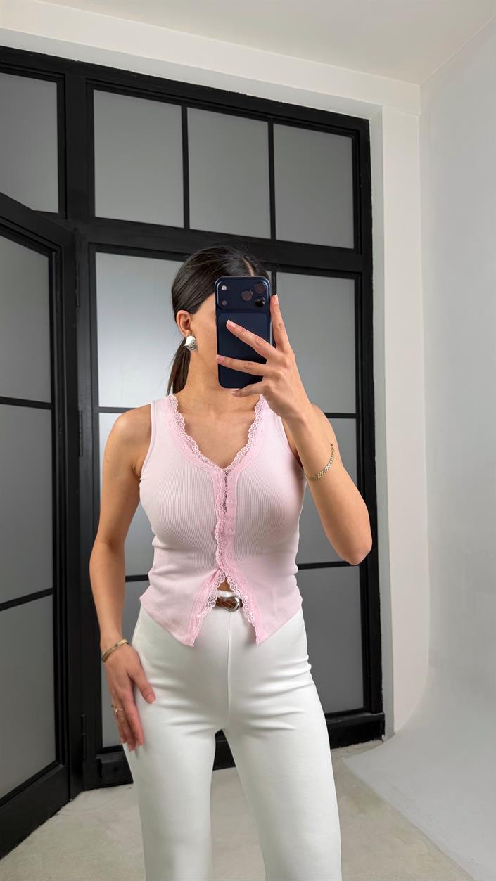 Pembe Dantel Detaylı Triko Atlet GAUS-01381