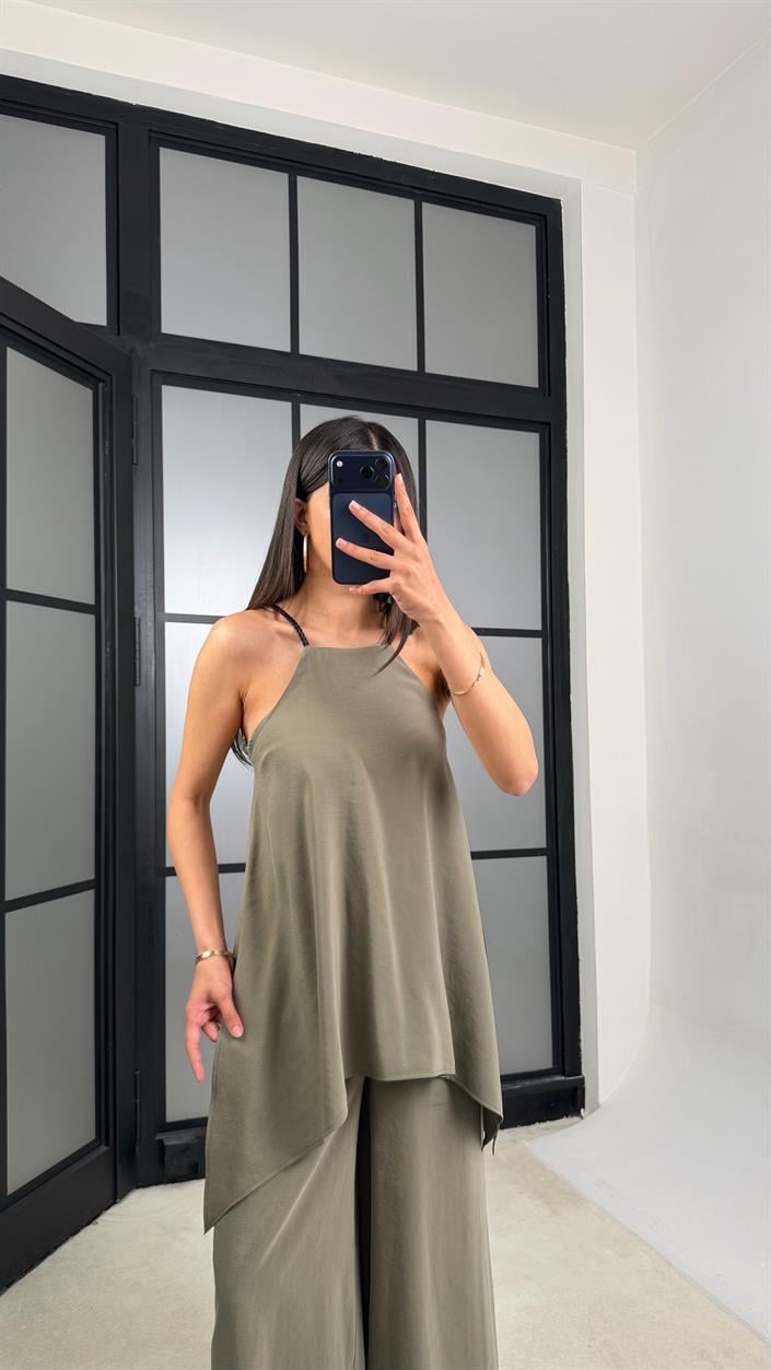 Yeşil Örgü Askılı Tencel Tulum GAUS-01436