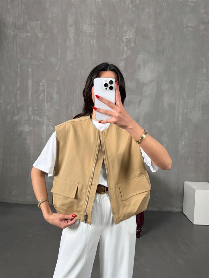 Nela Camel Astarlı Muadil Premium Yelek