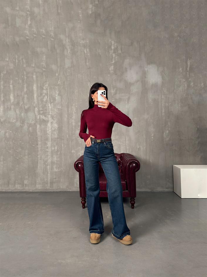 Chest Koyu Mavi Paça Detaylı Wide Leg Jean