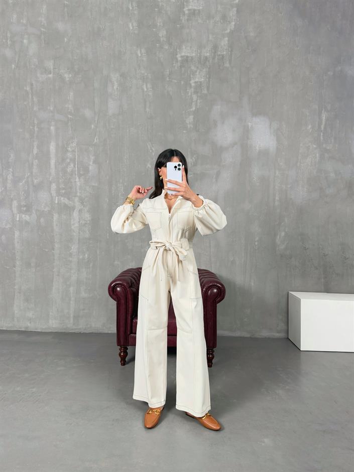 Belami Ekru Kuşaklı Gabardin Tulum