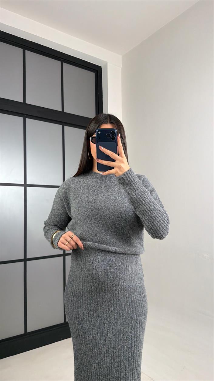 Gri Yumuşak Dokulu Triko Elbise GAUS-01083