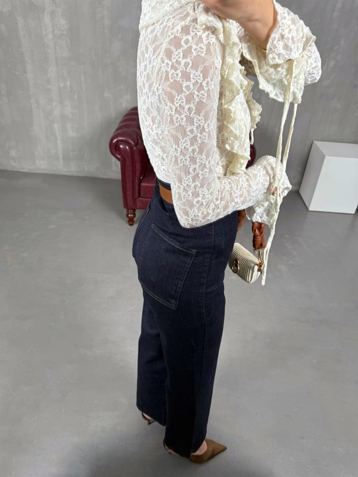 Lacivert Kesik Paça Kemerli Jean Gaus00049