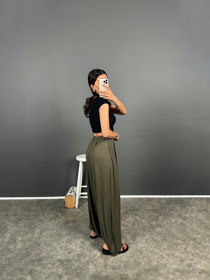 Brulle Haki Rahat Kesim Modal Dokuma Şalvar Pantolon