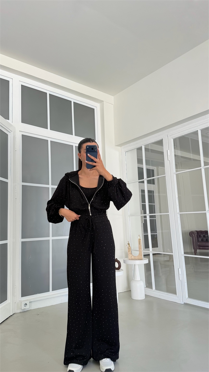 Siyah 3Lü Taş Detaylı Takım GAUS-02124