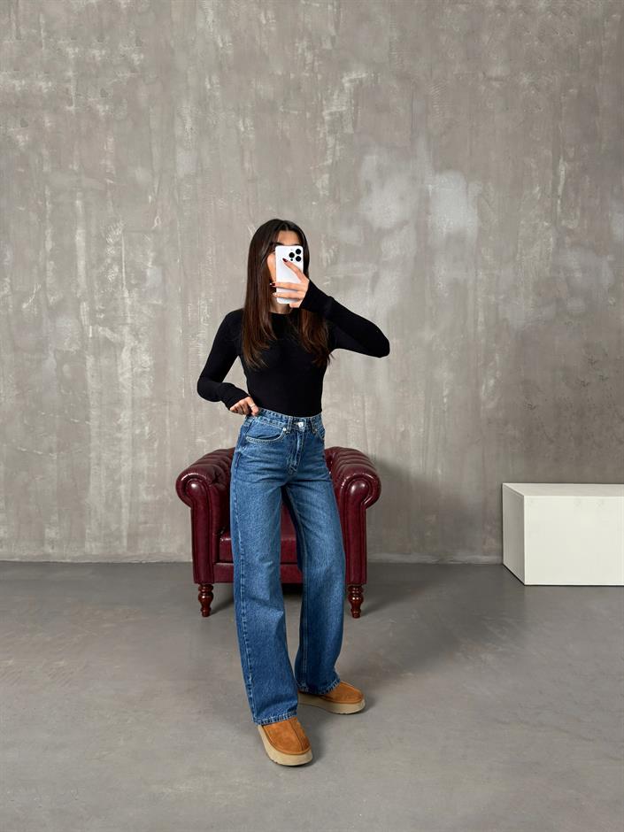 Cers Mavi Yıkamalı ZR Model Wide Leg Jean