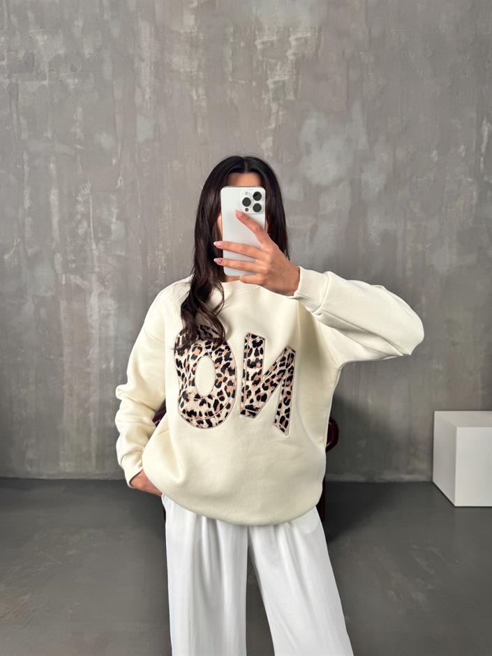 Monaco Krem Leopar No Baskılı Sweat