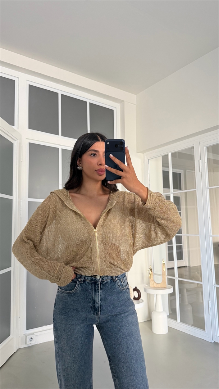 Altın Kapüşonlu Simli Hırka GAUS-02077