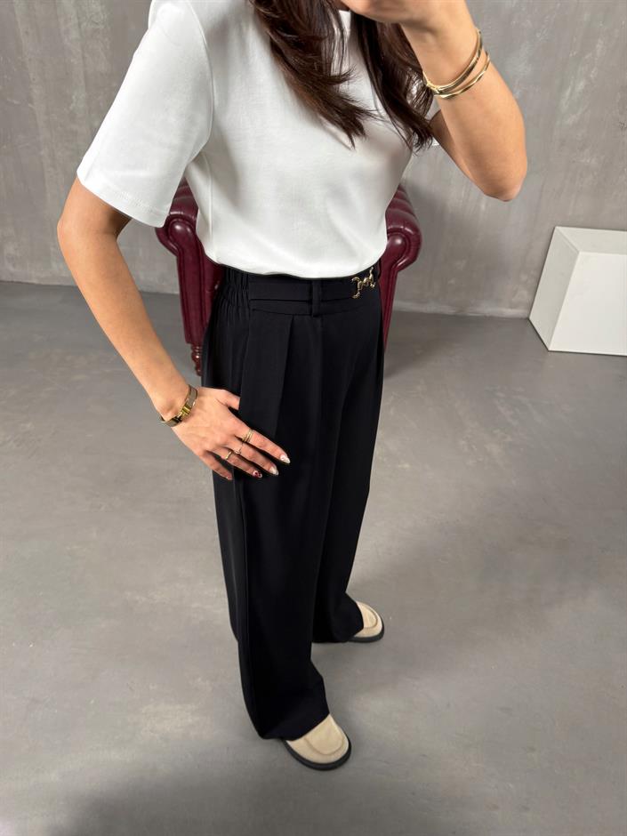 Lones Siyah Kemer Detaylı Pantolon