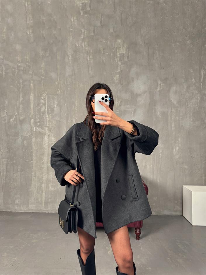 Giso Antrasit Astarlı Premium Kaşe Kaban