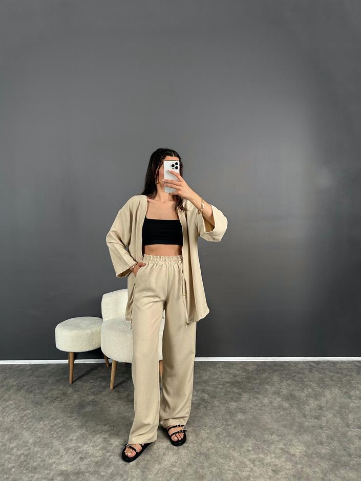 Gai Taş Kimono Keten Takım