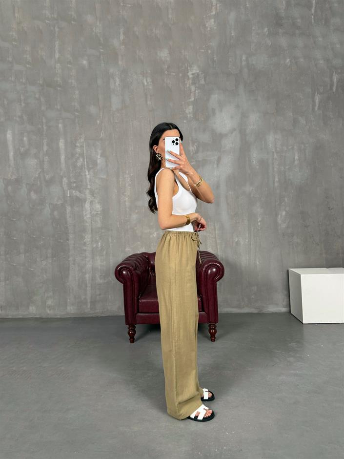 Haki Beli Lastikli Keten Pantolon Gaus00237