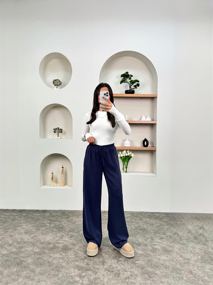 Jayla Lacivert Kalın Tensel Muadil Beli Lastikli Pantolon