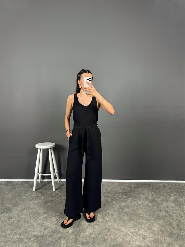 Korel Siyah Keten Kemerli Tulum