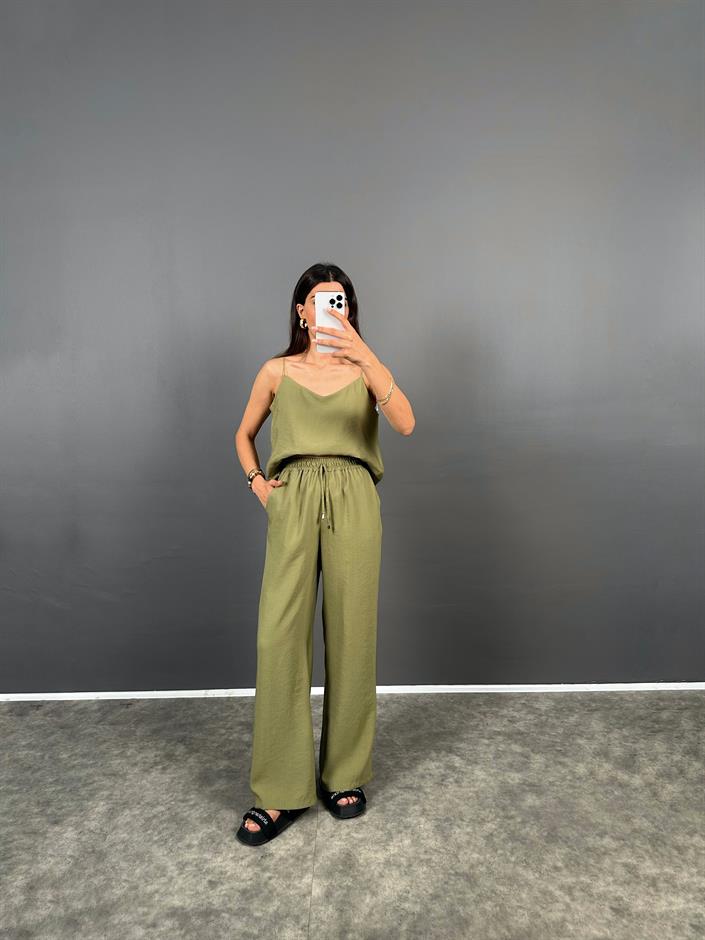 Lily Haki Tensel Askılı Bluz Pantolon İkili Takım