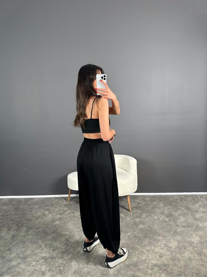 Siyah Pike Modal Kumaş Şalvar Pantolon 