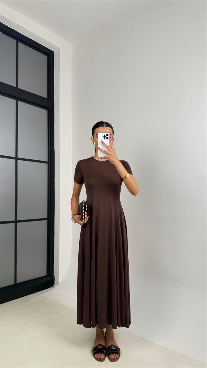 Kahve Oysh Muadil Fermuarlı Modal Kumaş Elbise GAUS-0035