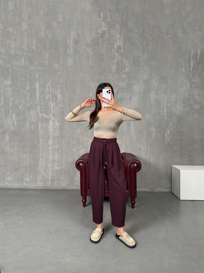 Dona Bordo İthal Kumaş Beli Lastikli Jogger Pantolon