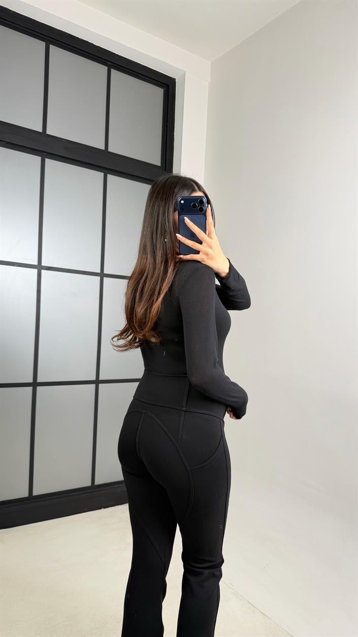 Siyah Çıtçıt Düğmeli Fermarlı Muadil Tayt GAUS-00897