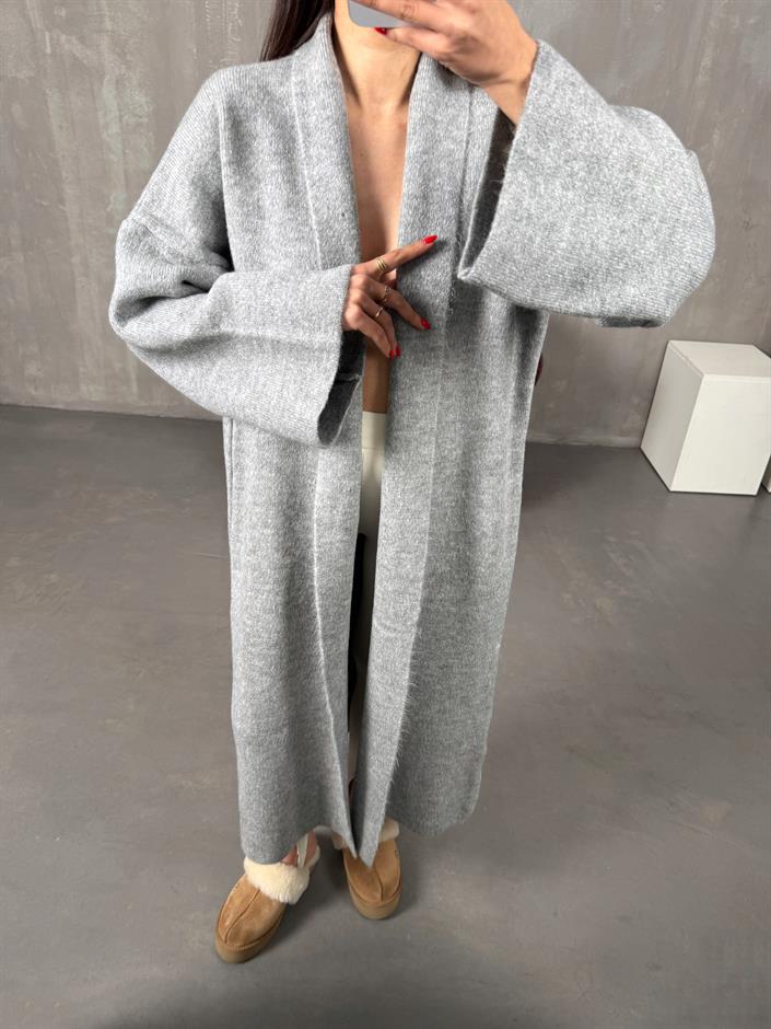 Algis Gri Oversize Uzun Hırka