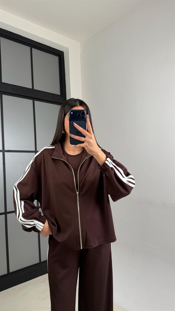 Acı Kahve 3lü Şerit Detaylı Modal Takım GAUS-01140