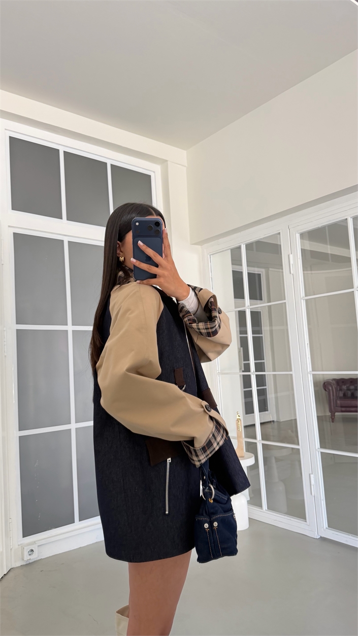 Çok Renkli Astarlı Ekoseli Cep Detaylı Denim Ceket GAUS-02068
