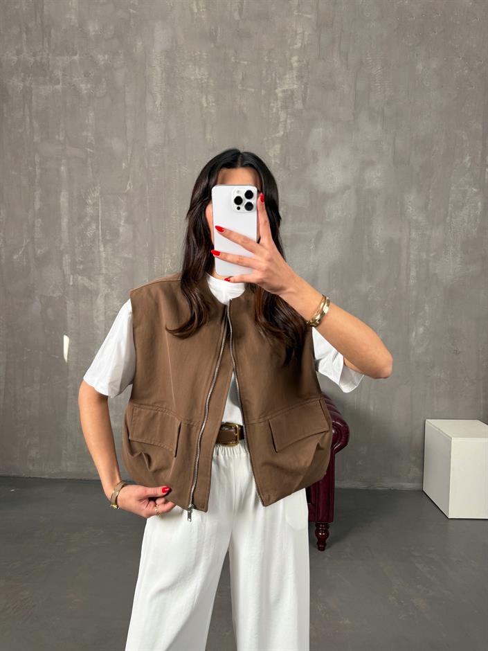 Nela Kahve Astarlı Muadil Premium Yelek