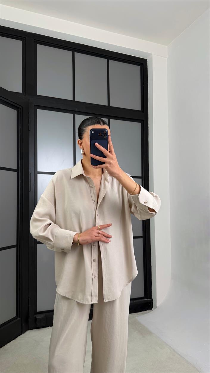 Taş MD Muadil Gömlek Beli Lastikli Pantolon Tencel Takım GAUS-01278