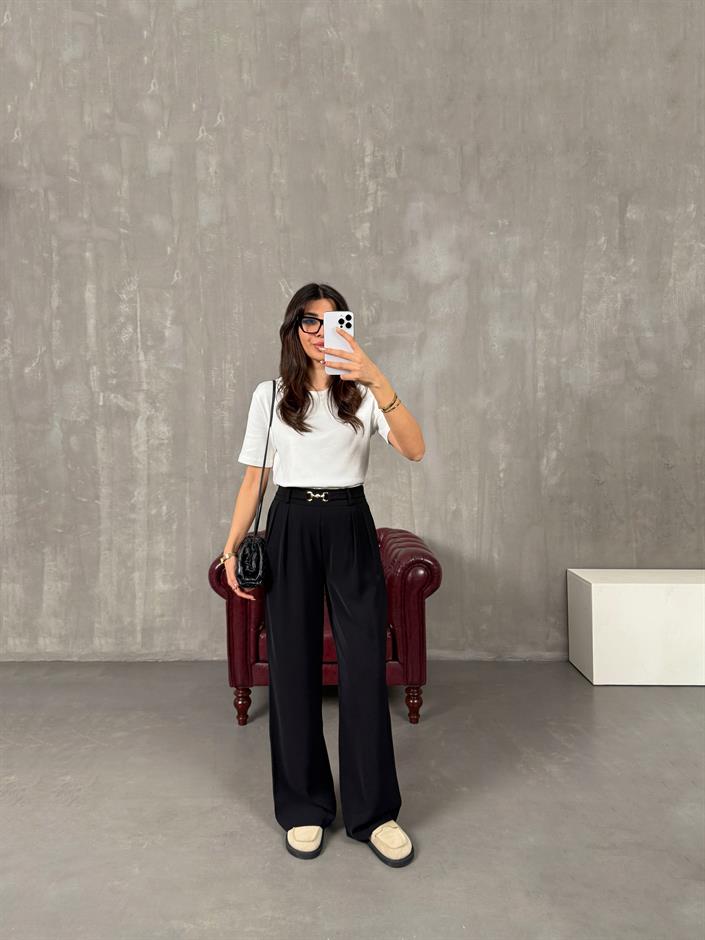 Lones Siyah Kemer Detaylı Pantolon