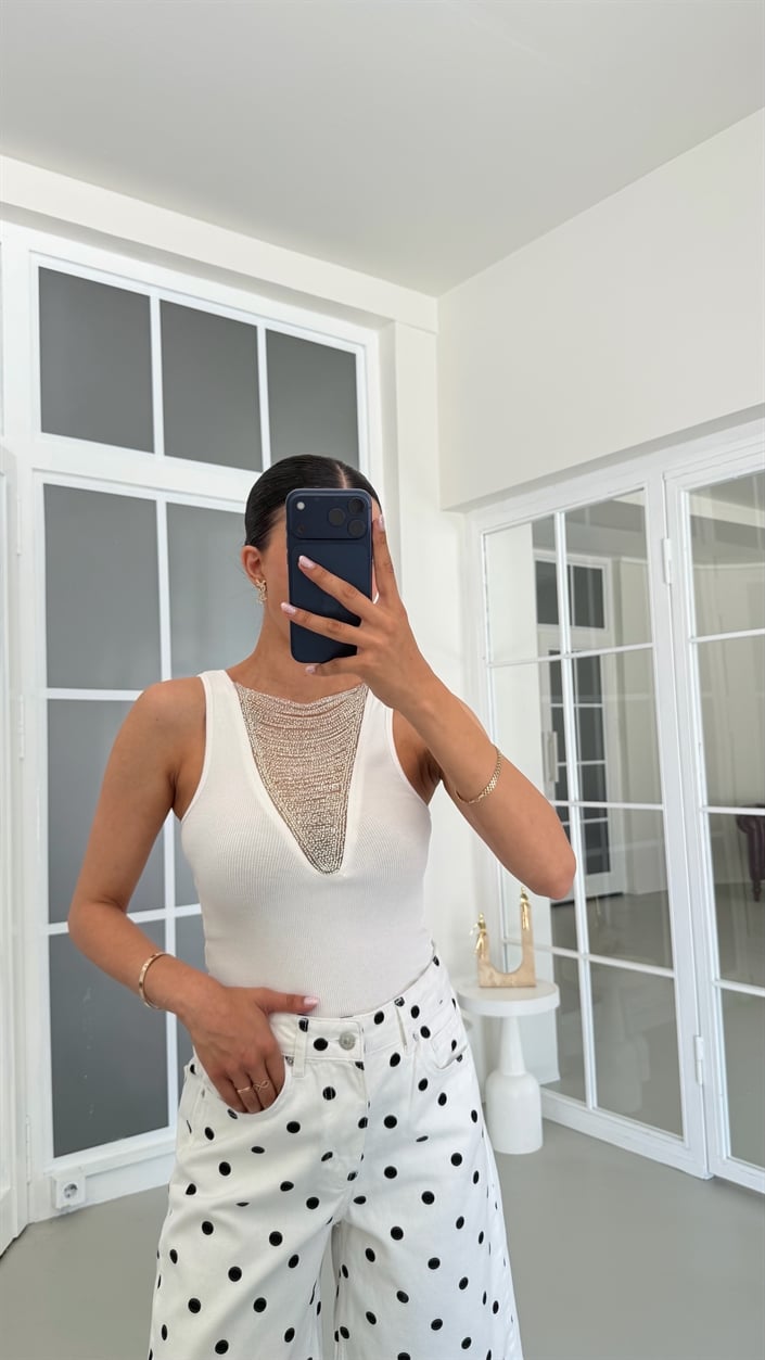 Ekru Taş Detaylı Triko Atlet GAUS-01606