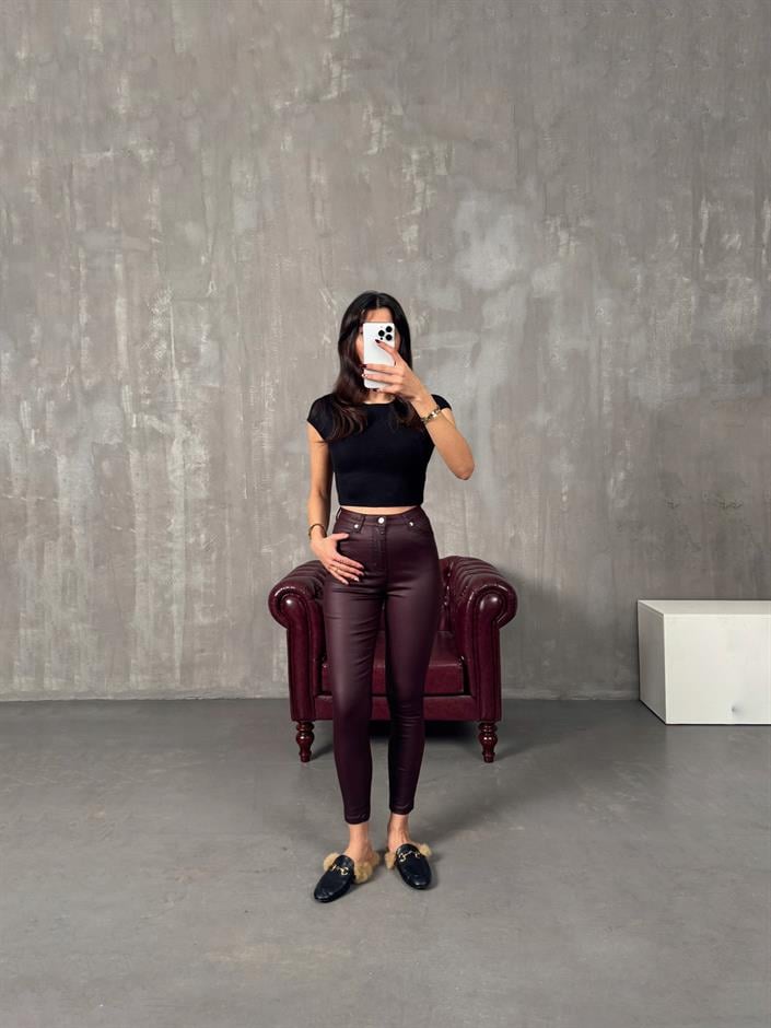 Vespera Bordo Mumlu Dar Paça Pantolon