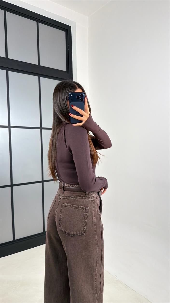 Kahve Yan Detaylı Mom Jean GAUS-00745