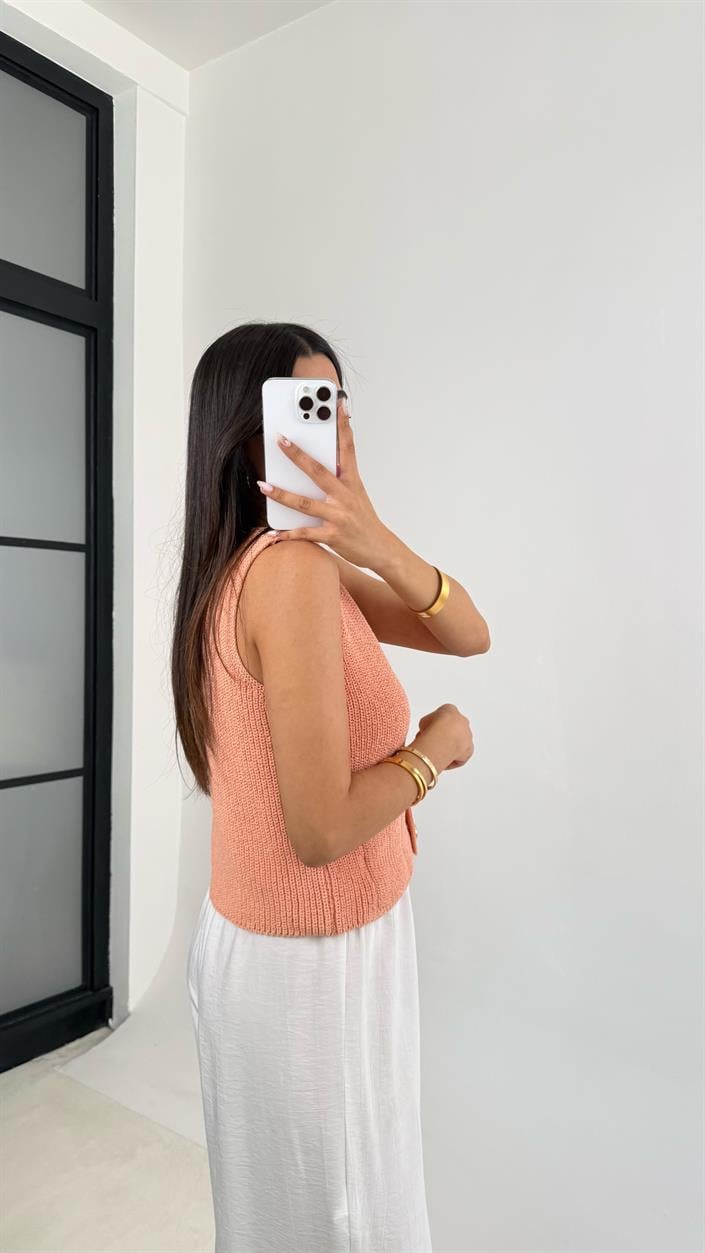 Pembe Cep Detaylı Gold Düğmeli Triko Yelek GAUS-0058