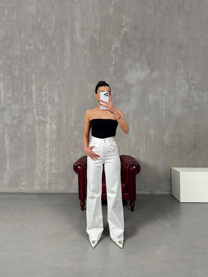 Mifa Beyaz Kemer Detaylı Jean