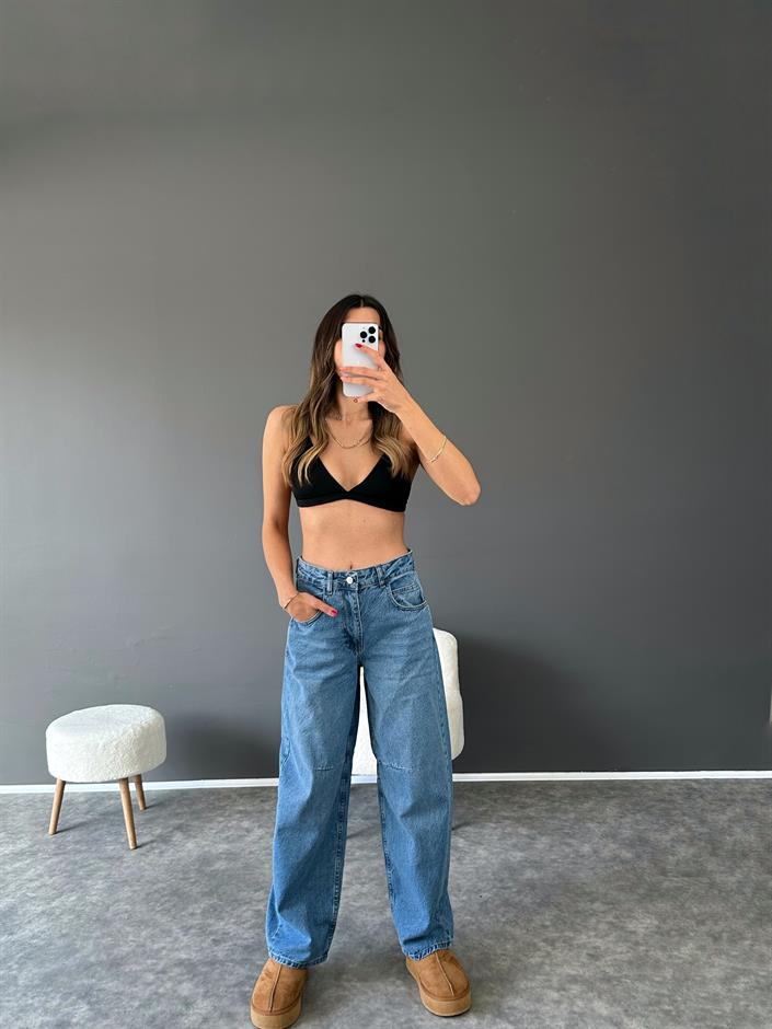 RY Dark Blue Pens Dikişli Bol Jean 