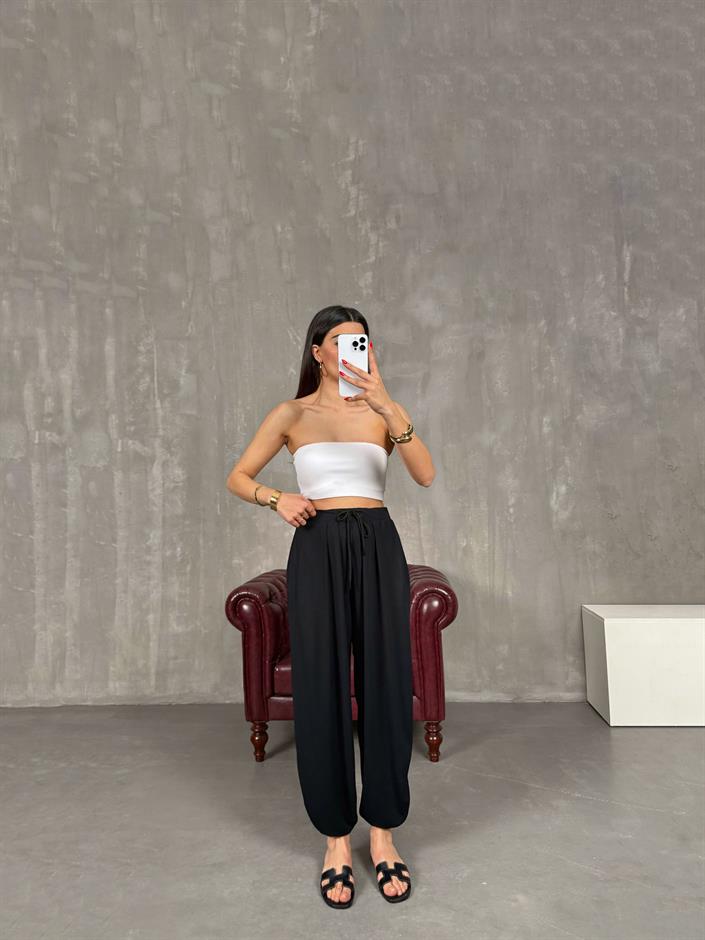 Siyah Cepli Modal Muadil Şalvar Pantolon Gaus00207