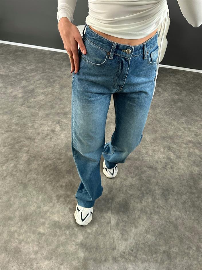 Poe Mavi Kesik Paça Straight Leg Jean