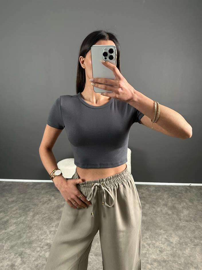 Ales Antrasit Crop Basic Tshirt