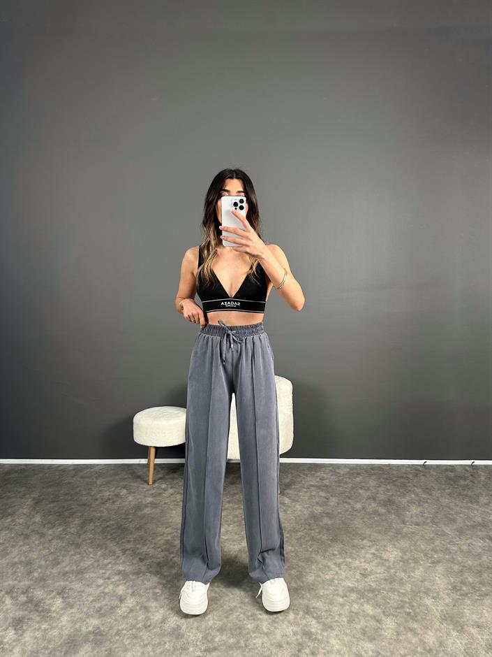 MD Gri Tensel Dokulu Beli Lastikli Pantolon