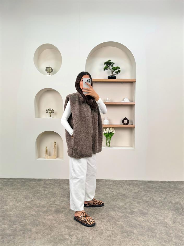 Viven Kahve Kemerli Yumoş Yelek