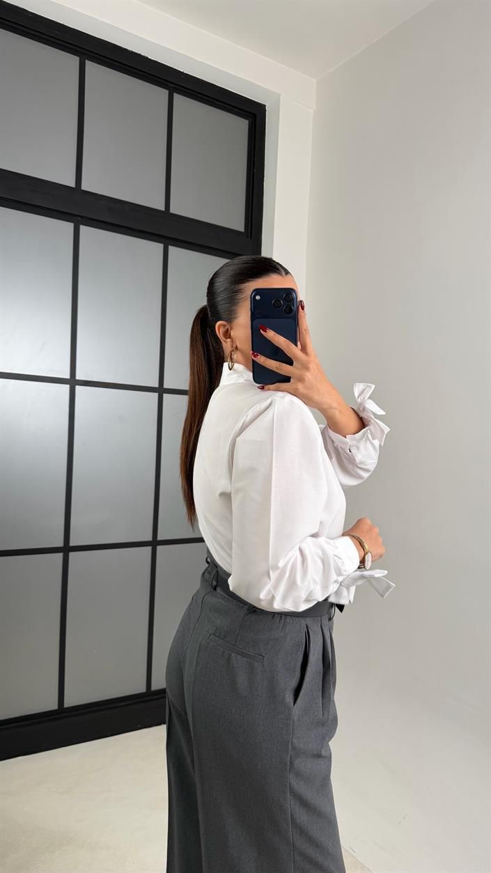 Antrasit Pile Detaylı Kemerli Kumaş Pantolon GAUS-00695