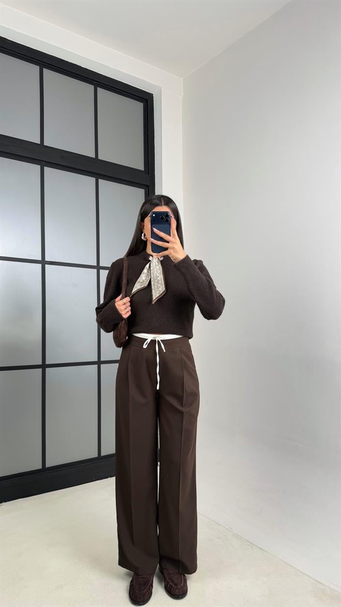 Acı Kahve Çift Bel Detaylı ZR Model Pantolon GAUS-00832