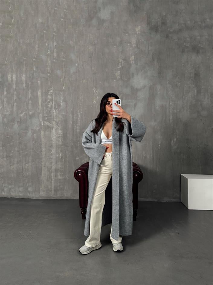 Nivera Gri Oversize Premium Uzun Hırka