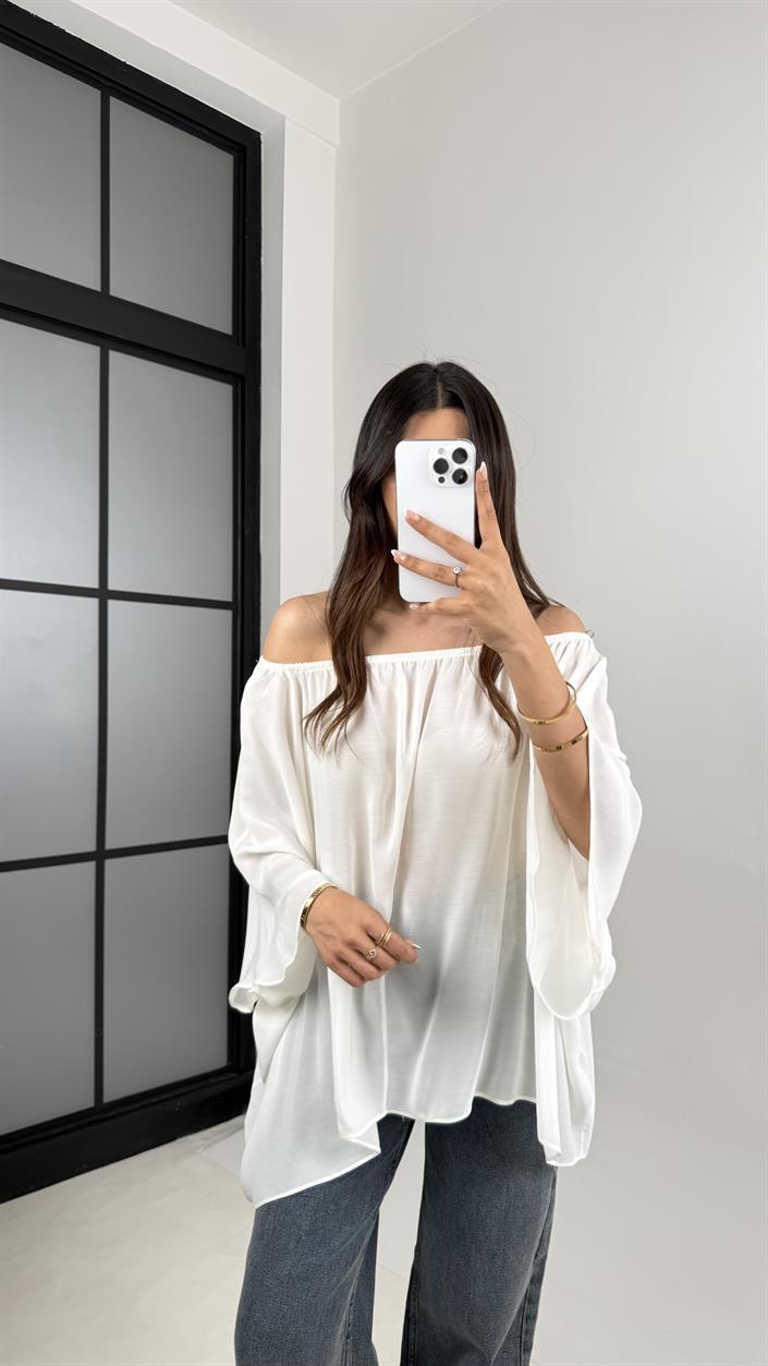 Beyaz Yarasa Kol Şifon Bluz Gaus00574