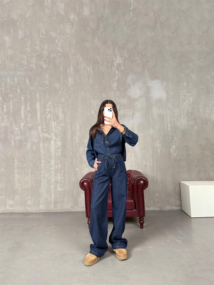 Ravita Koyu Mavi Düğmeli Tasarım Premium Denim Takım
