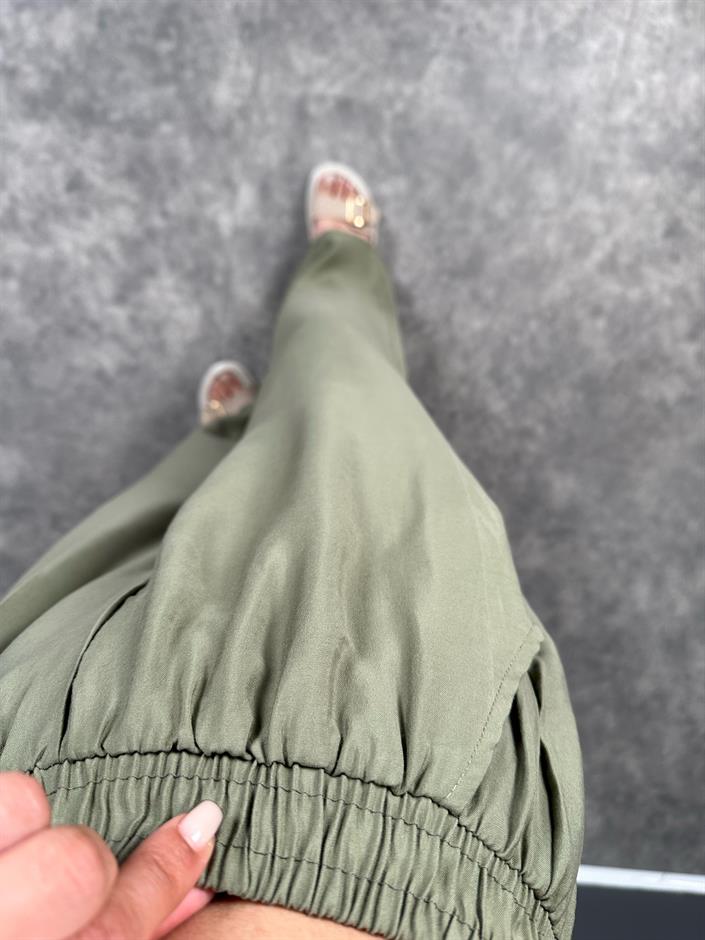 Allda Haki İthal Kumaş Beli Lastikli Pantolon